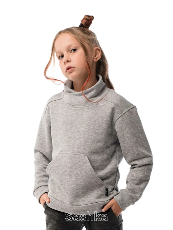 Худі з коміром для дівчинки сіре (трикотаж тринитка петля)